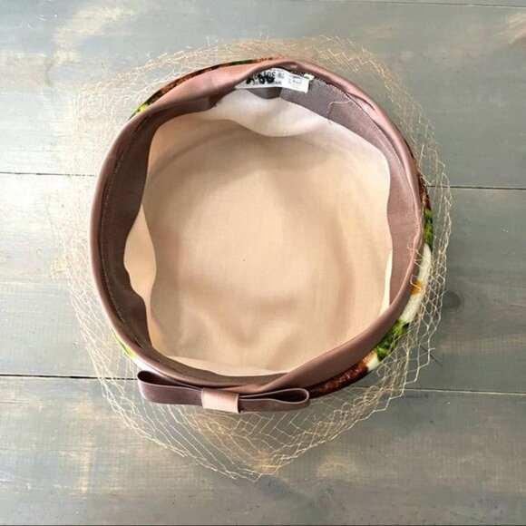 Vintage Union Made Toque Netted Hat Velvet Floral - Picture 7 of 10